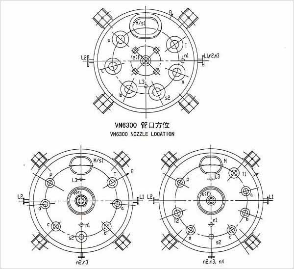 搪玻璃反应釜管口方位及DG尺寸